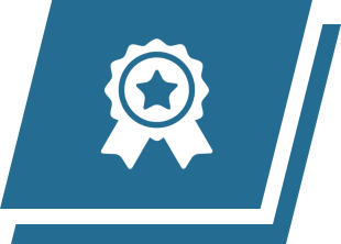 Star badge icon on blue background.